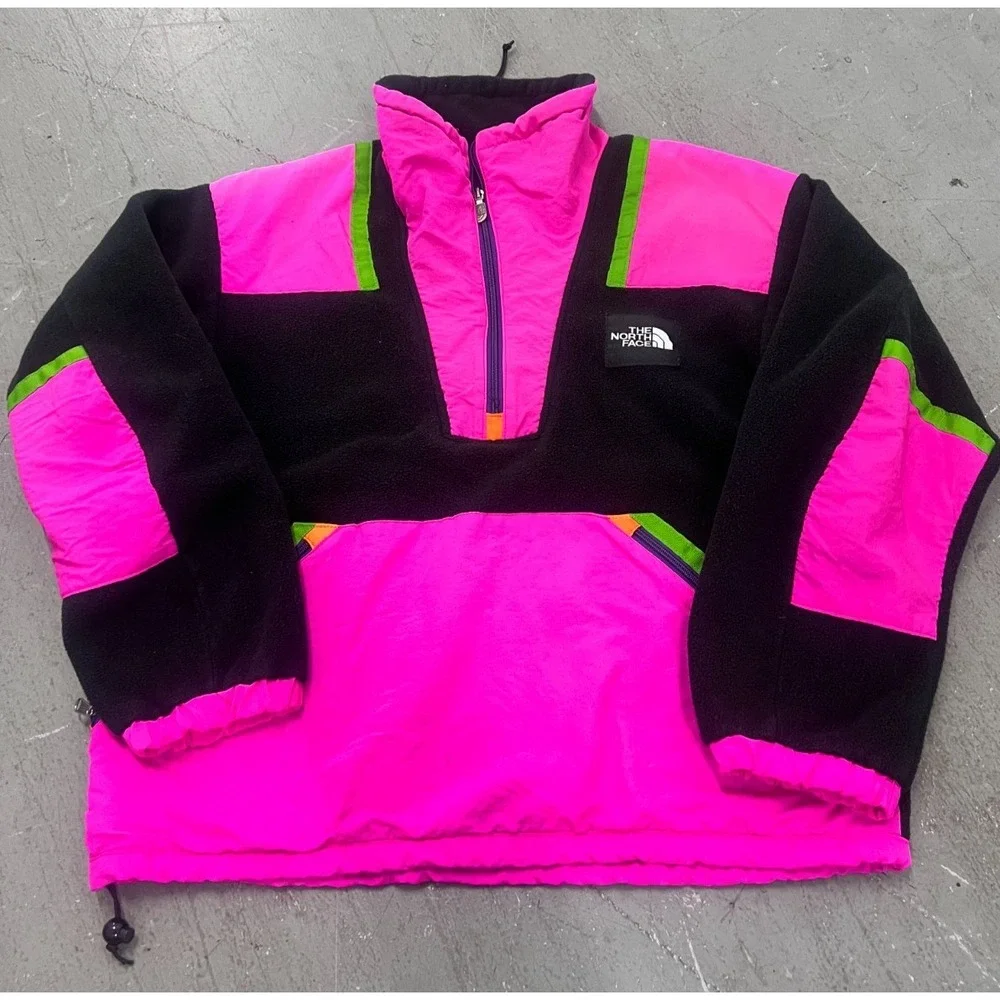 The North Face Jacket Mens Medium Pink Black Colorblock Fleece 1/2 Zip Gorpcore